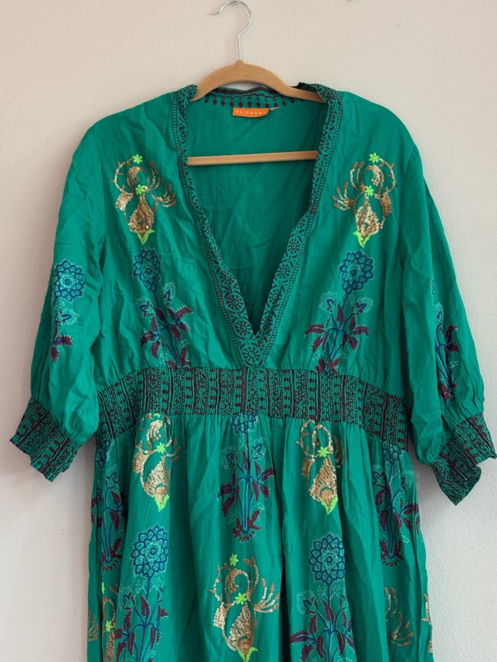 Oliphant Golden Rod Green Embroidered Maxi Dress - Picture 3 of 7